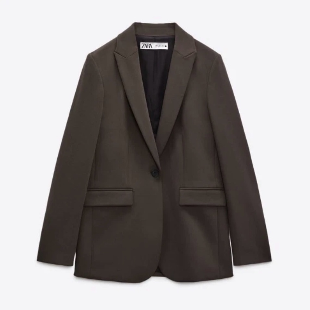 Zara Olive Single-Button Tailored Blazer